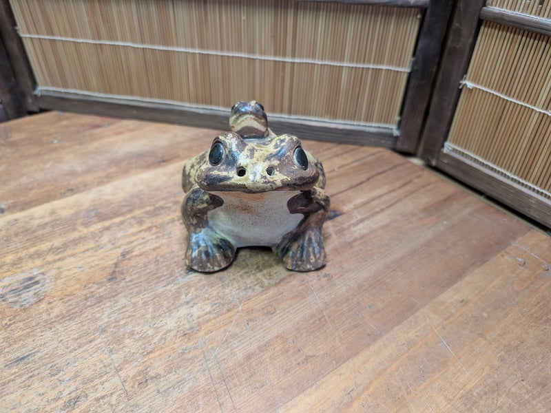 1970s Japanese Shigaraki Ware Frog Statue Handmade Pottery Garden Decor