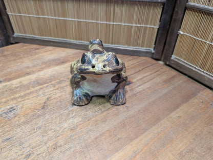 1970s Japanese Shigaraki Ware Frog Statue Handmade Pottery Garden Decor