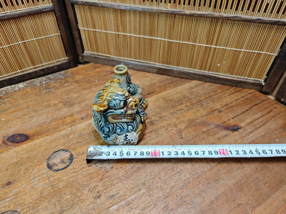 1970s Japanese Okinawan Shisa Sake Bottle Handmade Folk Pottery Rare