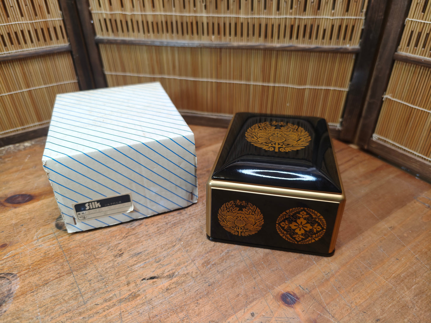 Japanese Wasanbako Lacquer Buddhist Hymn Box Gold Makie w Box
