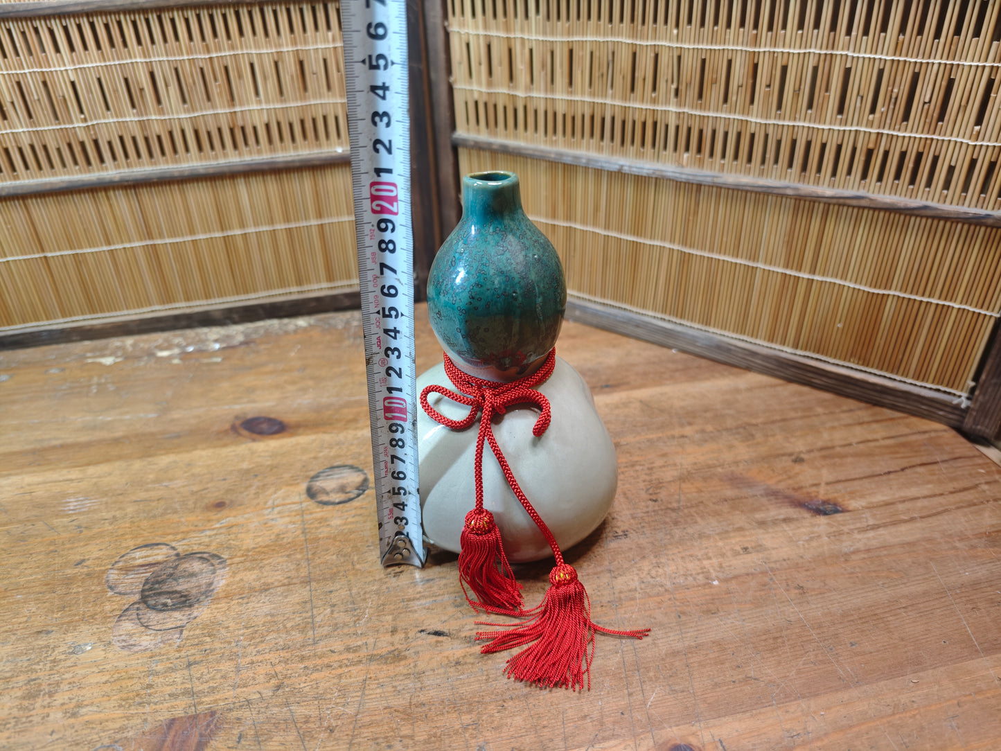 Japanese vintage Kutani Ware pottery Hyotan Vase Double Gourd Tassels