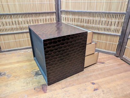 1989 Japanese 3-Drawer Box Bamboo Engraved & Signed Vintage Wood Chest