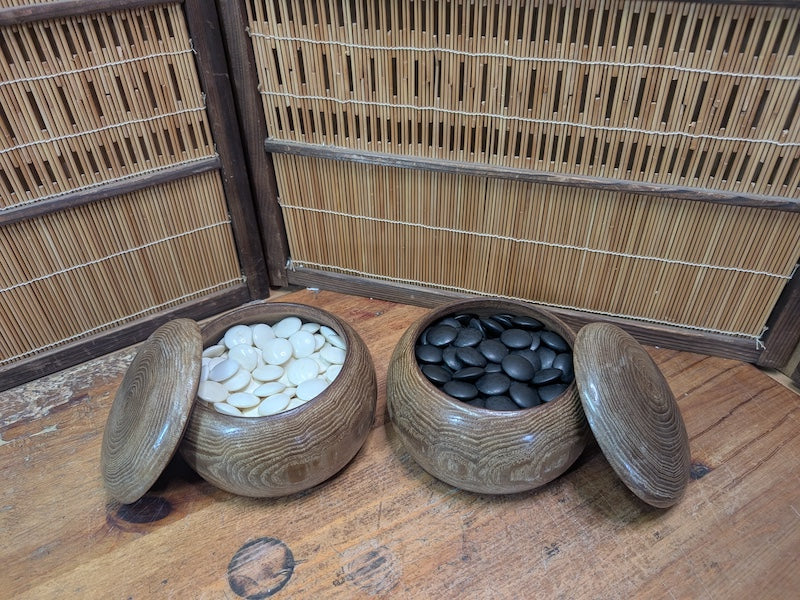 Vintage Japanese Go Stones Set 180 Black & White Igo Game Pieces