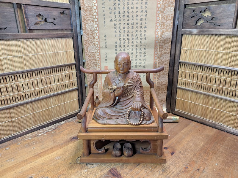 Japanese Vintage Buddha Sugi Wood Statue Large Signed Scroll Kakejiku Jpn Auction