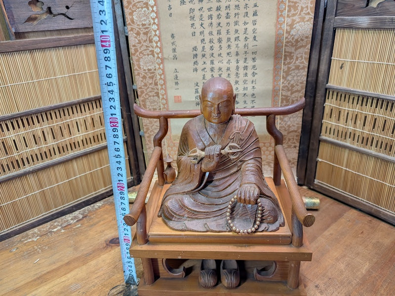 Japanese Vintage Buddha Sugi Wood Statue Large Signed Scroll Kakejiku Jpn Auction