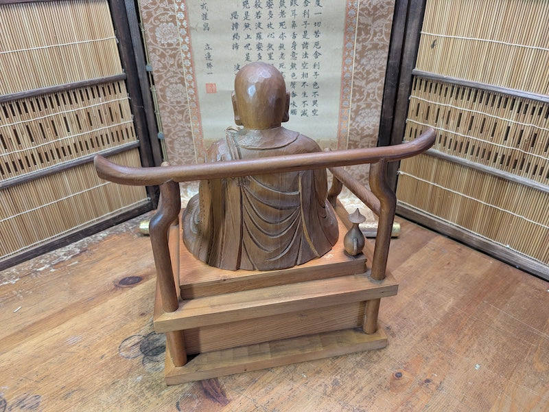 Japanese Vintage Buddha Sugi Wood Statue Large Signed Scroll Kakejiku Jpn Auction
