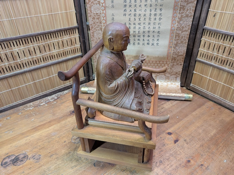 Japanese Vintage Buddha Sugi Wood Statue Large Signed Scroll Kakejiku Jpn Auction