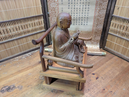 Japanese Vintage Buddha Sugi Wood Statue Large Signed Scroll Kakejiku Jpn Auction