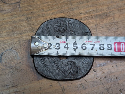 Antique Samurai Katana Tsuba Leaf Design Iron Sword Guard Japan Art