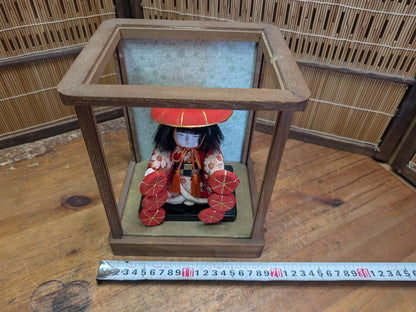 Antique Japanese Kimekomi Silk Doll in Original Wooden Display Decor