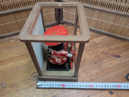 Antique Japanese Kimekomi Silk Doll in Original Wooden Display Decor