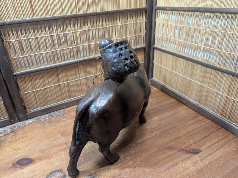 Rare Japanese Boy Riding Ox Statue Cast Metal Okinawa Folk Art Decor