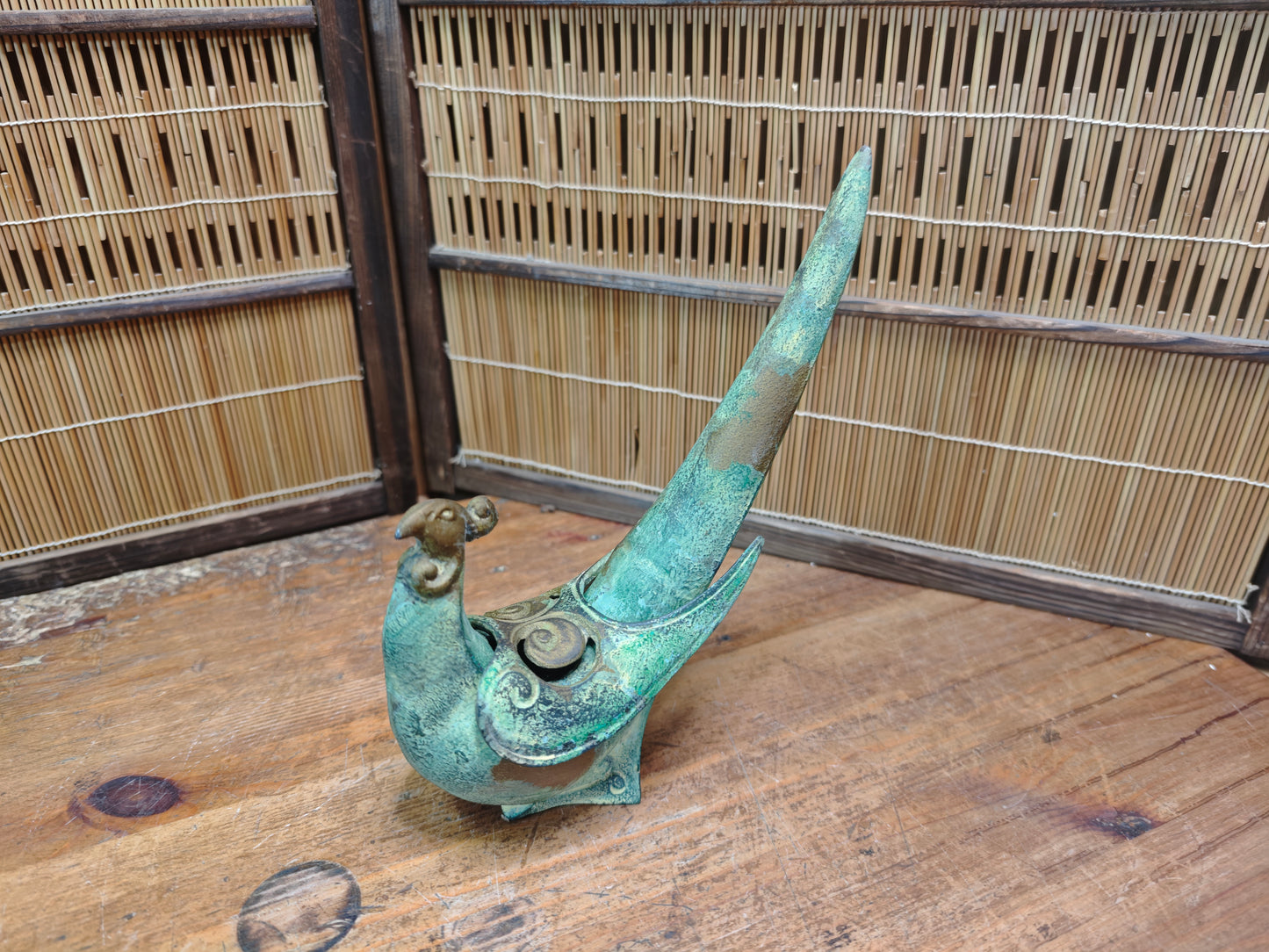 Antique Japanese 1940s Cast Iron Pheasant Koro Incense Burner Rare Art