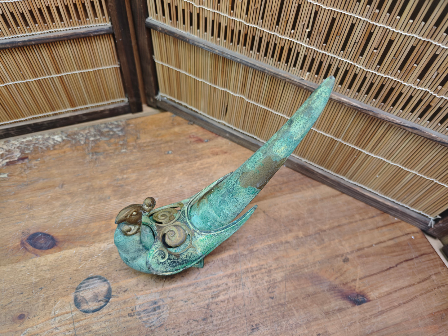 Antique Japanese 1940s Cast Iron Pheasant Koro Incense Burner Rare Art