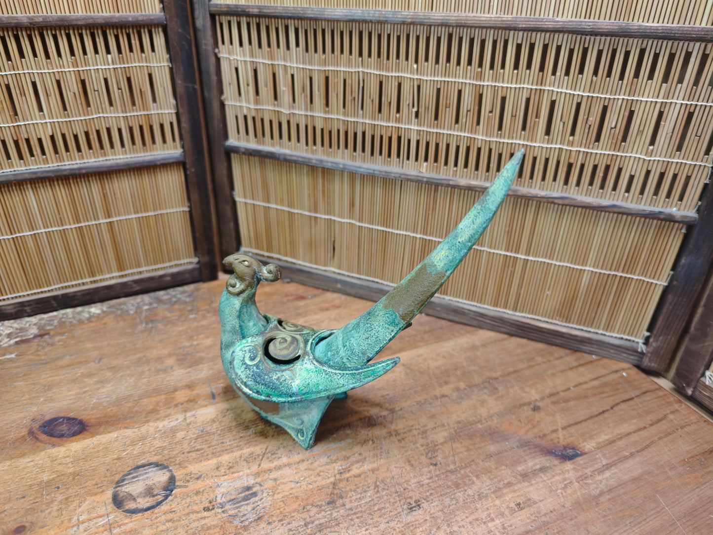 Antique Japanese 1940s Cast Iron Pheasant Koro Incense Burner Rare Art