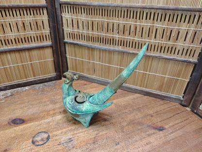 Antique Japanese 1940s Cast Iron Pheasant Koro Incense Burner Rare Art
