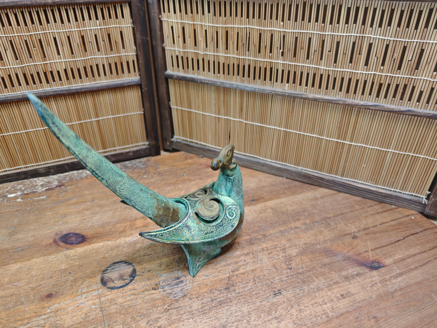 Antique Japanese 1940s Cast Iron Pheasant Koro Incense Burner Rare Art