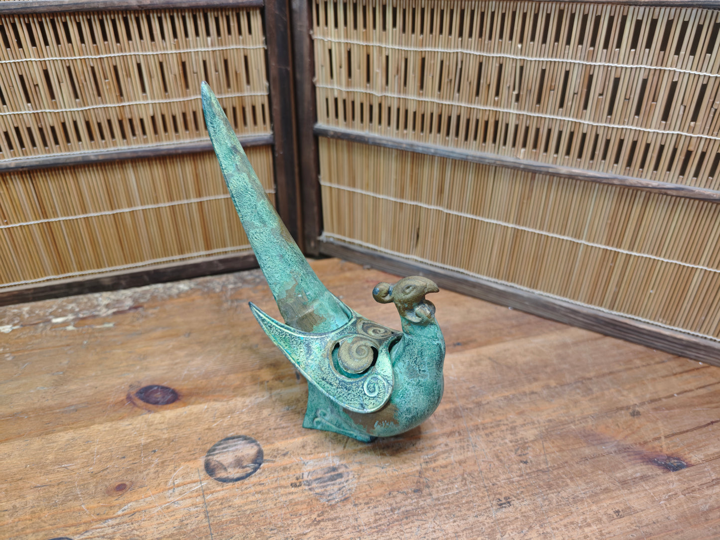 Antique Japanese 1940s Cast Iron Pheasant Koro Incense Burner Rare Art