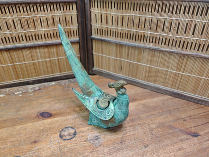 Antique Japanese 1940s Cast Iron Pheasant Koro Incense Burner Rare Art