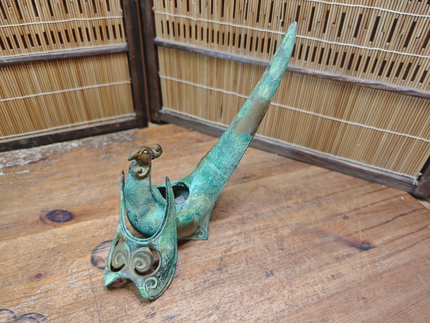 Antique Japanese 1940s Cast Iron Pheasant Koro Incense Burner Rare Art