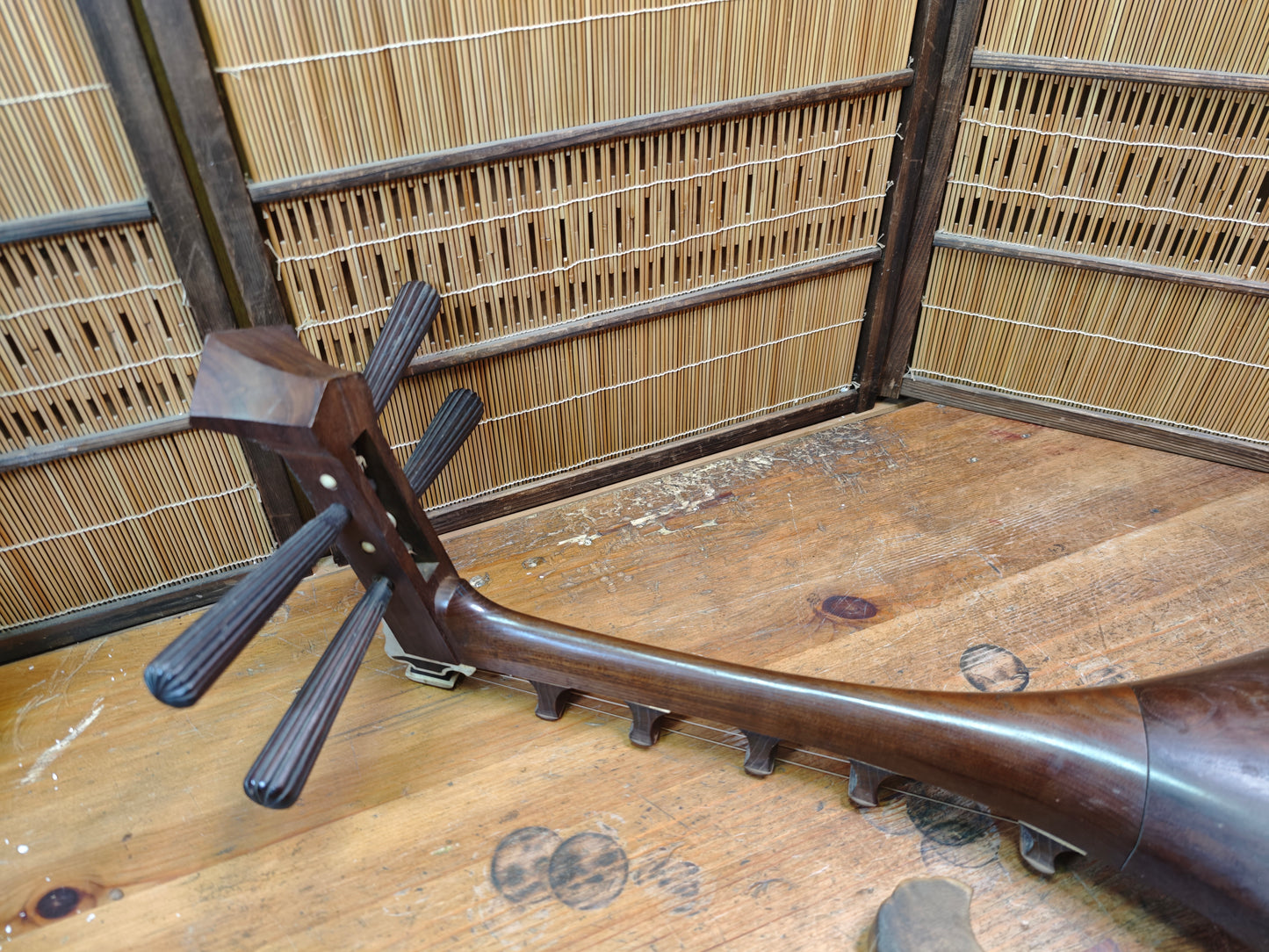 1800s Antique Japanese Biwa Lute Edo Era Wood Instrument Rare Authentic