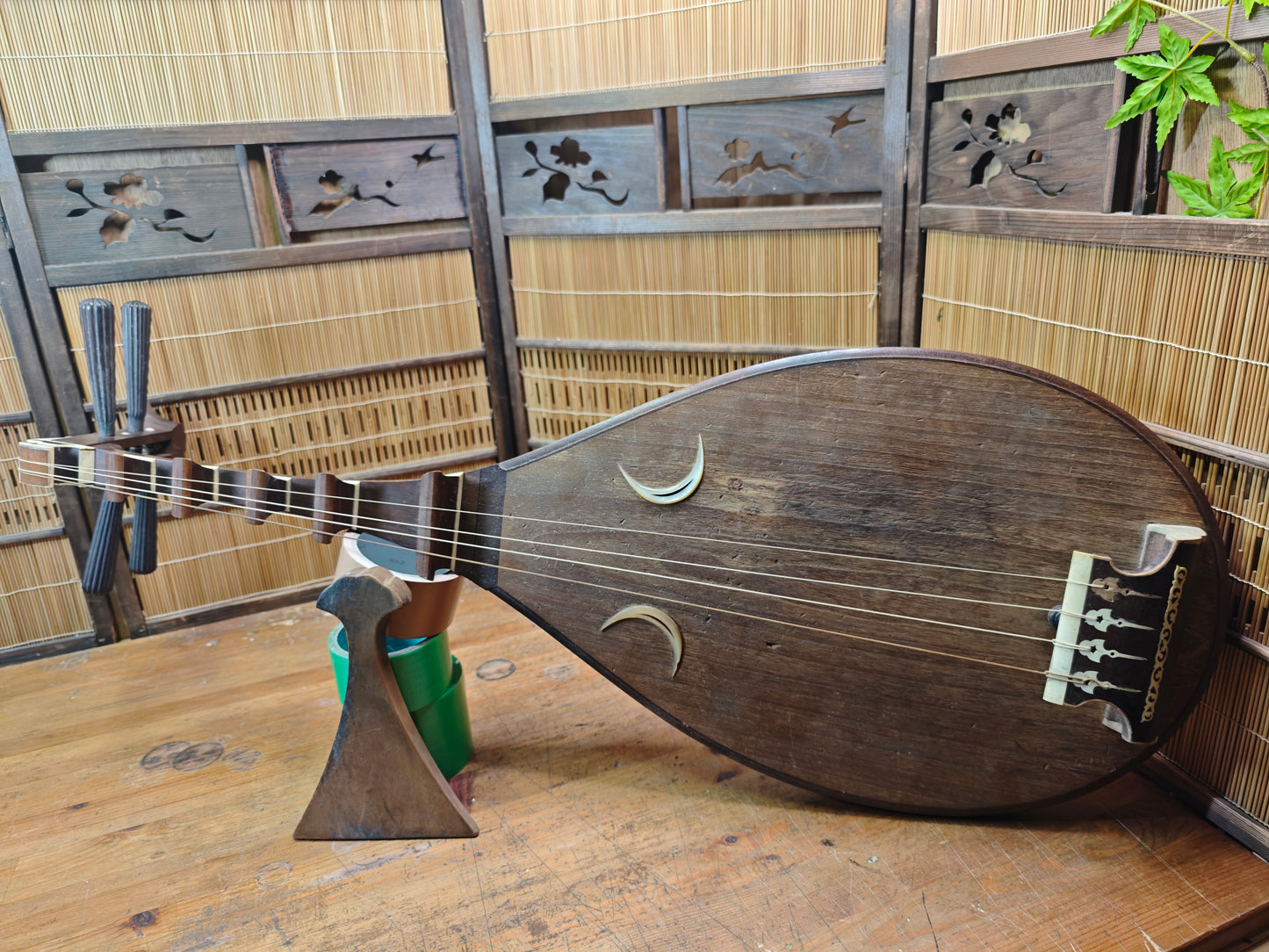 1800s Antique Japanese Biwa Lute Edo Era Wood Instrument Rare Authentic