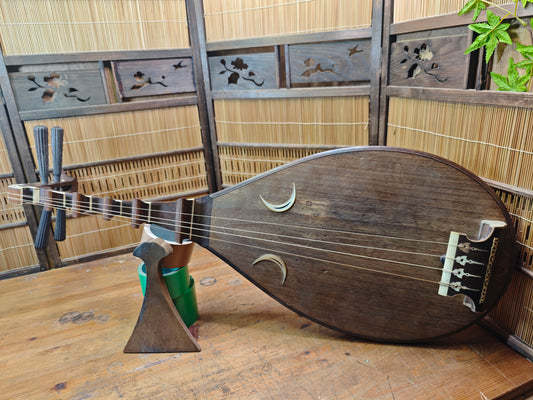 1800s Antique Japanese Biwa Lute Edo Era Wood Instrument Rare Authentic