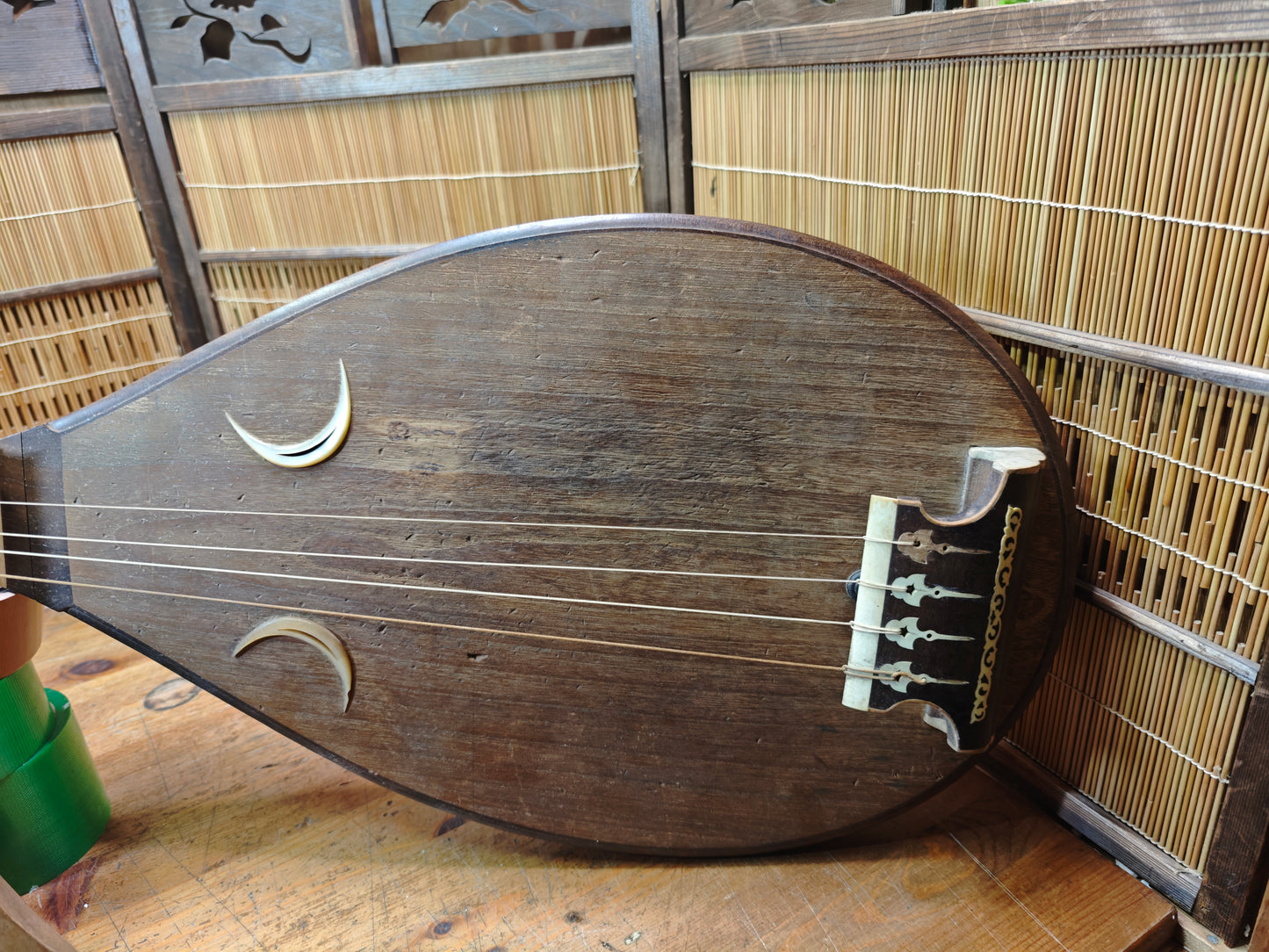 1800s Antique Japanese Biwa Lute Edo Era Wood Instrument Rare Authentic