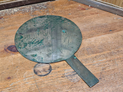 Antique Japanese Bronze Mirror 1800s Crane & Bonsai Engraved Plate Edo Era Art