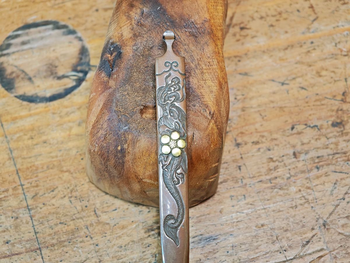 Antique Japanese Copper Kogai Hairpin Edo-Meiji Era Samurai Ornament