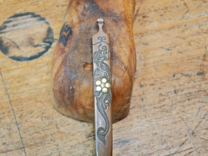 Antique Japanese Copper Kogai Hairpin Edo-Meiji Era Samurai Ornament