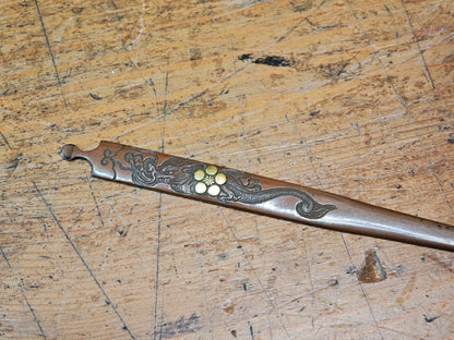 Antique Japanese Copper Kogai Hairpin Edo-Meiji Era Samurai Ornament