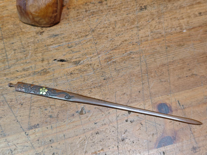 Antique Japanese Copper Kogai Hairpin Edo-Meiji Era Samurai Ornament