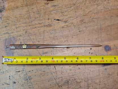 Antique Japanese Copper Kogai Hairpin Edo-Meiji Era Samurai Ornament