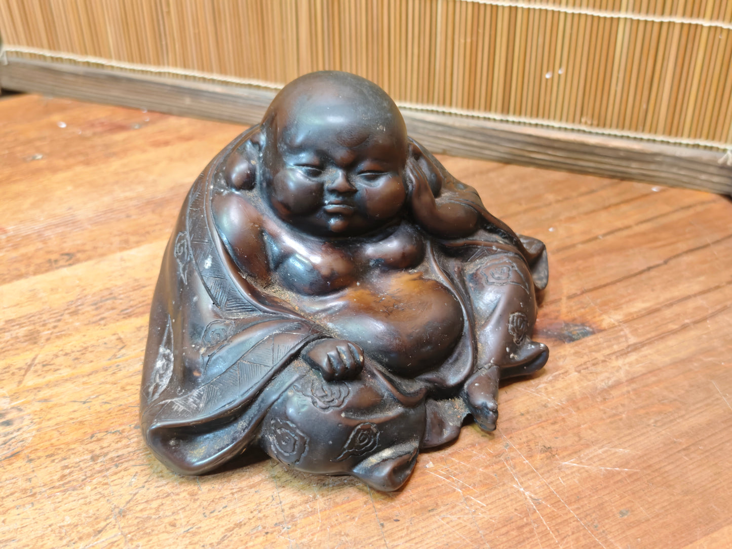 Antique Japanese Hotei Bronze Figure Meiji Taisho Hidden Shunga Detail Rare