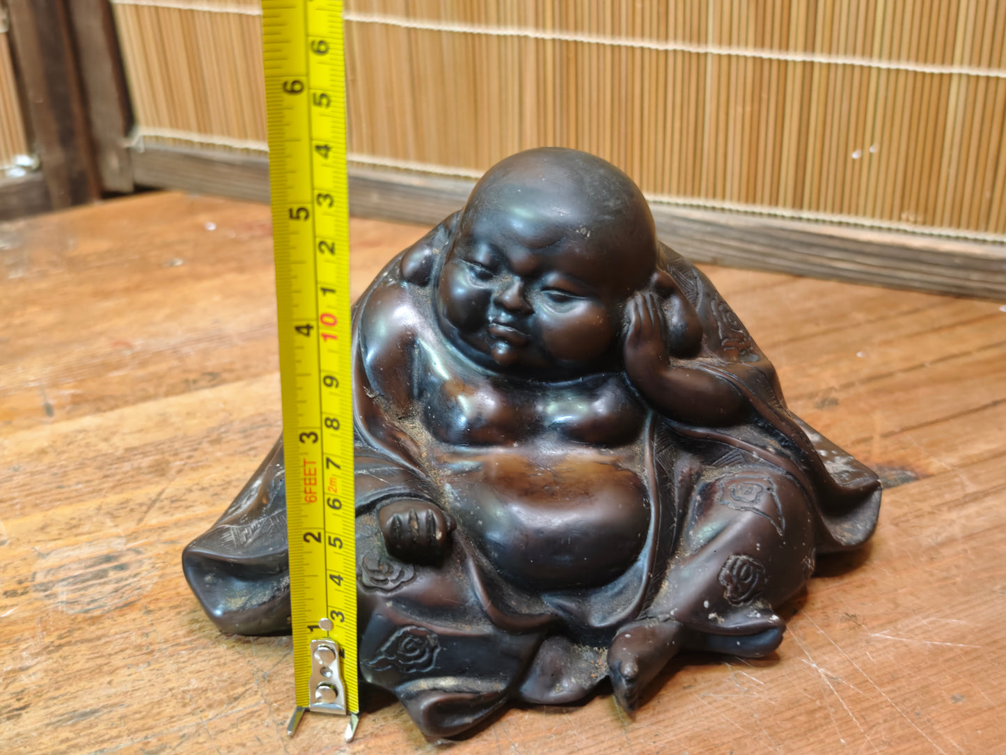 Antique Japanese Hotei Bronze Figure Meiji Taisho Hidden Shunga Detail Rare