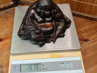 Antique Japanese Hotei Bronze Figure Meiji Taisho Hidden Shunga Detail Rare