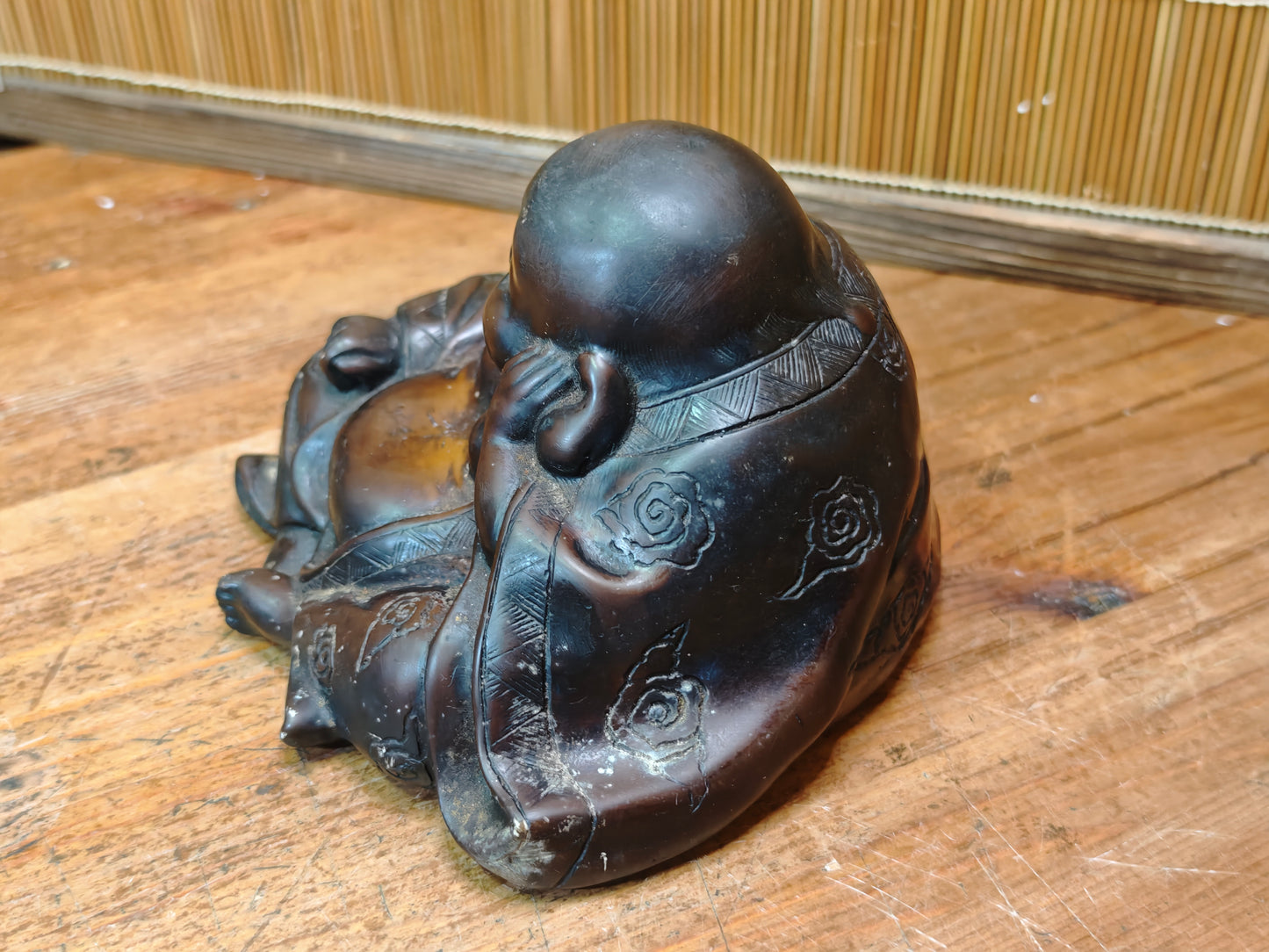 Antique Japanese Hotei Bronze Figure Meiji Taisho Hidden Shunga Detail Rare