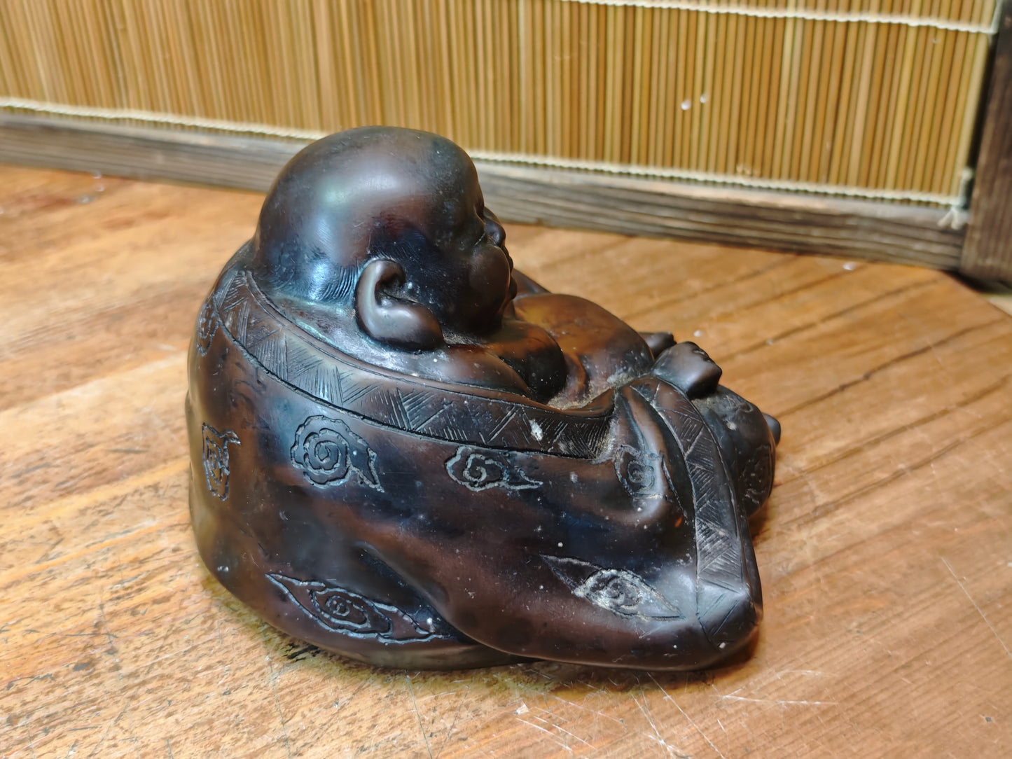 Antique Japanese Hotei Bronze Figure Meiji Taisho Hidden Shunga Detail Rare