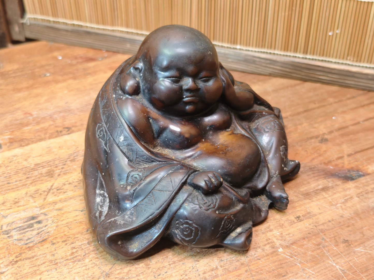 Antique Japanese Hotei Bronze Figure Meiji Taisho Hidden Shunga Detail Rare
