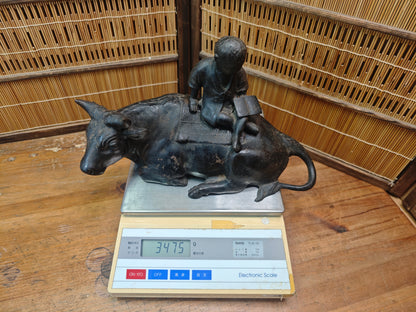 Japanese Antique Iron Okimono Boy Riding Ox Zen Sculpture Cast Iron