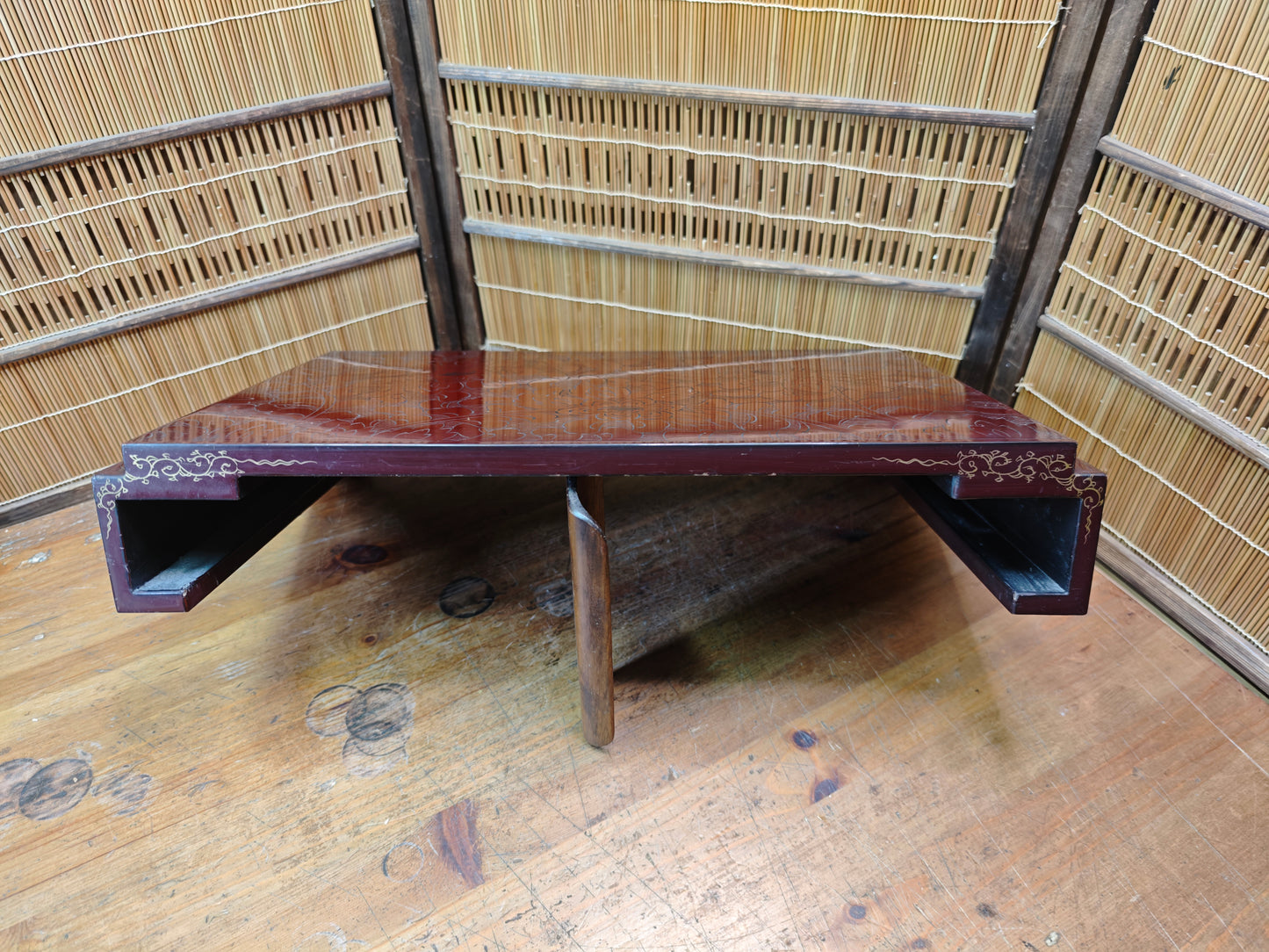 Antique Japanese Kadai Bonsai Table Meiji Era Wood Stand Lacquer Rare