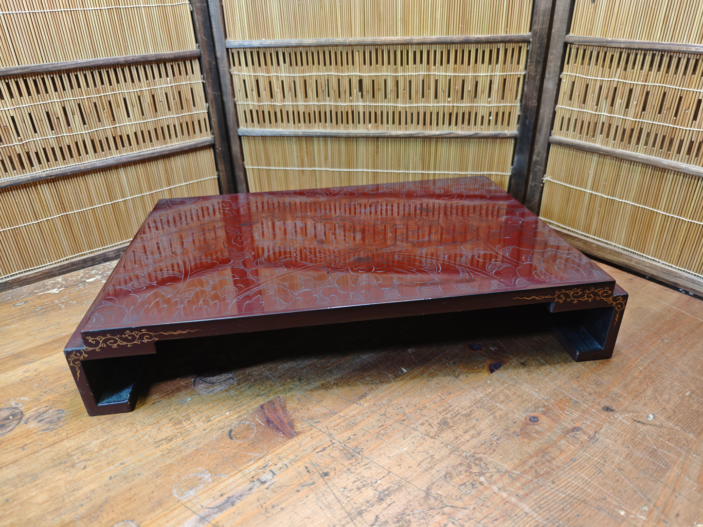 Antique Japanese Kadai Bonsai Table Meiji Era Wood Stand Lacquer Rare