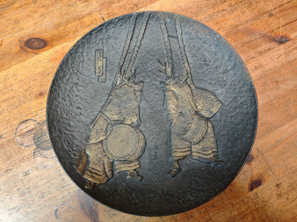 Antique Japanese Kagura Dancer Steel Plate Signed 1900s Meiji Era Art