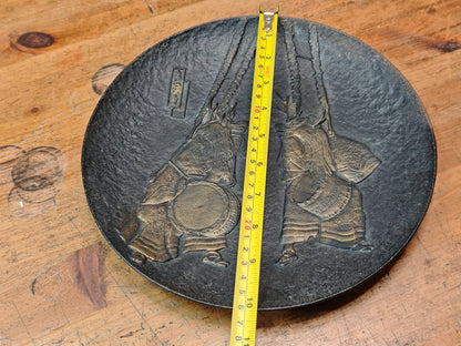 Antique Japanese Kagura Dancer Steel Plate Signed 1900s Meiji Era Art