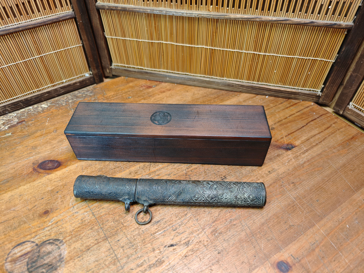 Antique Japanese Kiseru Pipe Brass Case Meiji Era 1800s Rare