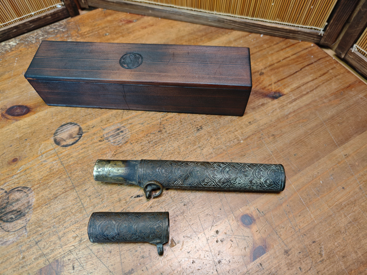Antique Japanese Kiseru Pipe Brass Case Meiji Era 1800s Rare