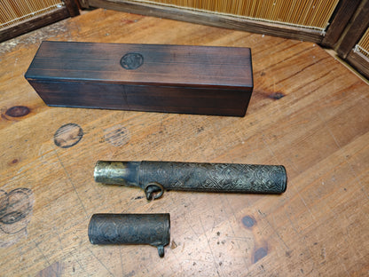 Antique Japanese Kiseru Pipe Brass Case Meiji Era 1800s Rare