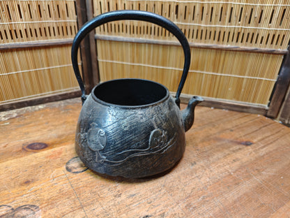 Antique Japanese Nambu Tetsubin Cast Iron Kettle Mouse Motif Signed Rare