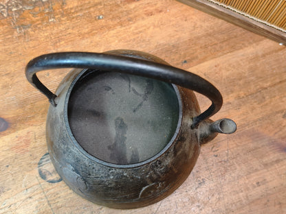 Antique Japanese Nambu Tetsubin Cast Iron Kettle Mouse Motif Signed Rare